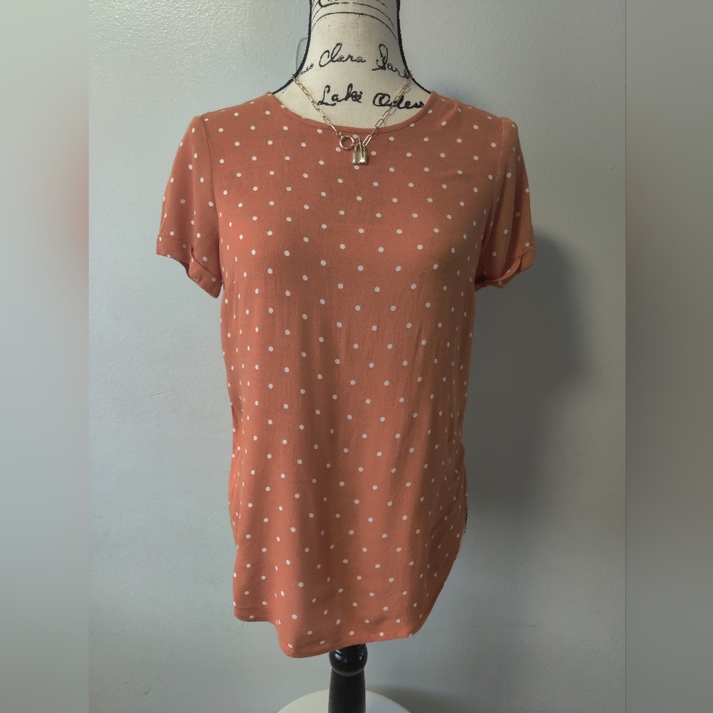 LC Lauren Conrad orange polka dot shirt top xsmall euc
